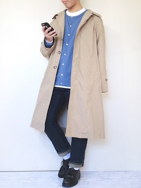 「zozoデニム」｜「アイテム（ステンカラーコート）」を使った、ぜっきーさん（メンズ・166cm）の春コーディネート