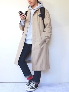 「平成最後のWEARISTAセンバツ」｜「アイテム（ステンカラーコート）」を使った、ぜっきーさん（メンズ・166cm）の春コーディネート
