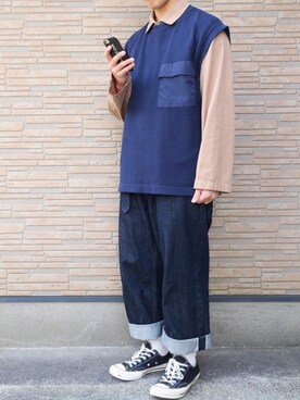「niko and...（ニコアンド）のアイテム（その他アウター）」を使った、ぜっきーさん（メンズ・166cm）の春コーディネート