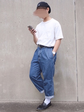 「Tシャツ×デニム」｜「アイテム（ハンチング/ベレー帽）」を使った、ぜっきーさん（メンズ・166cm）の夏コーディネート