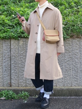 「テーパードデニム」｜「アイテム（ステンカラーコート）」を使った、ぜっきーさん（メンズ・166cm）の秋コーディネート
