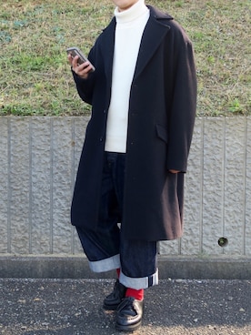 「MHL.」｜「アイテム（チェスターコート）」を使った、ぜっきーさん（メンズ・166cm）の秋コーディネート