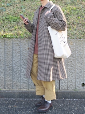 「ワークパンツ」｜「アイテム（ステンカラーコート）」を使った、ぜっきーさん（メンズ・166cm）の秋コーディネート