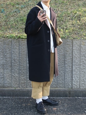 「BRADY」｜「アイテム（チェスターコート）」を使った、ぜっきーさん（メンズ・166cm）の秋コーディネート
