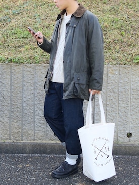 「ケーブルニット」｜「アイテム（ブルゾン）」を使った、ぜっきーさん（メンズ・166cm）の秋コーディネート