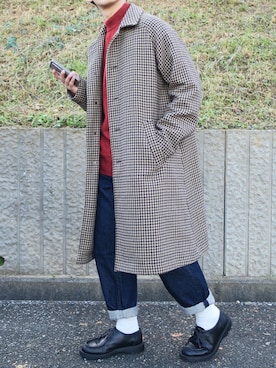 「テーパードデニム」｜「アイテム（ステンカラーコート）」を使った、ぜっきーさん（メンズ・166cm）の秋コーディネート