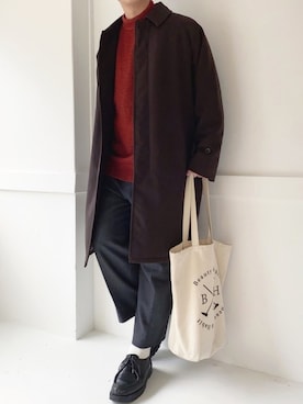 「Steven Alan（スティーブンアラン）のアイテム（ステンカラーコート）」を使った、ぜっきーさん（メンズ・165cm）の冬コーディネート