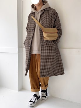 「niko and ...」｜「アイテム（ステンカラーコート）」を使った、ぜっきーさん（メンズ・165cm）の冬コーディネート