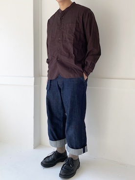 「ノーカラーシャツ」｜「アイテム（その他シューズ）」を使った、ぜっきーさん（メンズ・165cm）の春コーディネート