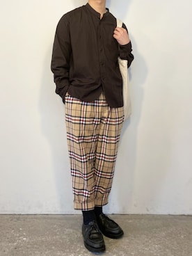 「ノーカラーシャツ」｜「アイテム（その他シューズ）」を使った、ぜっきーさん（メンズ・165cm）の春コーディネート
