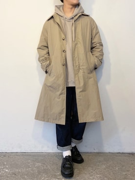 「アイテム（ステンカラーコート）」を使った、ぜっきーさん（メンズ・165cm・20代）の春コーディネート
