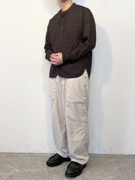 「ノーカラーシャツ」｜「アイテム（その他シューズ）」を使った、ぜっきーさん（メンズ・165cm）の春コーディネート