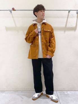 「ジャーマントレーナー」｜「アイテム（カバーオール）」を使った、ぜっきーさん（メンズ・165cm）の春コーディネート