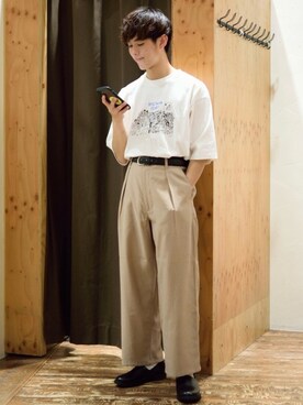 「niko and...（ニコアンド）のアイテム（スリッポン）」を使った、ぜっきーさん（メンズ・165cm）の春コーディネート