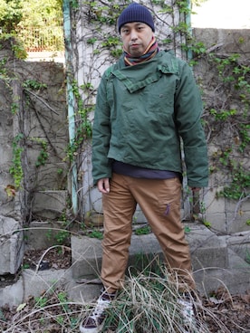 「アイテム（ストール/ショール）」を使った、英伸さん（メンズ・171cm）の秋コーディネート