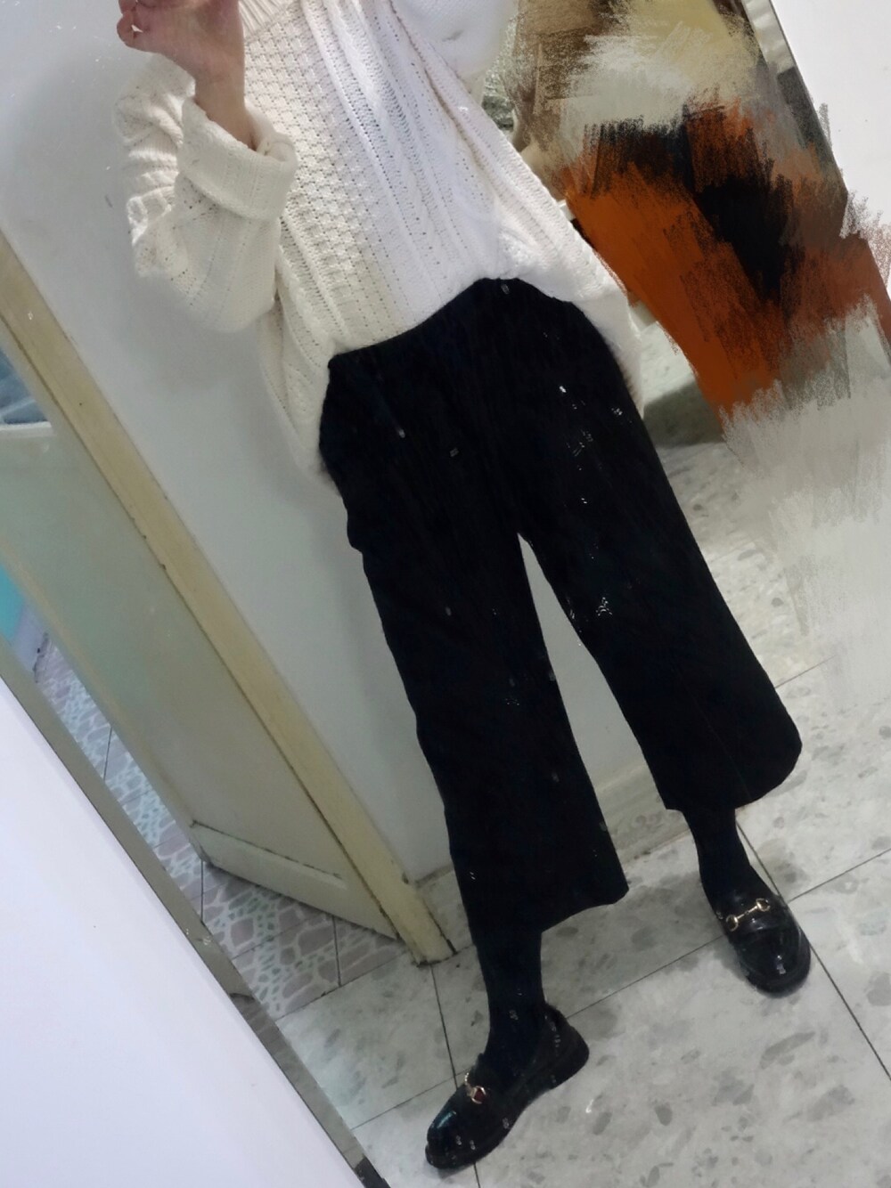 「基础款、通勤穿搭」｜「Chicoのアイテム（ニット/セーター、ホワイト系）」を使った、馒头姐姐さん（レディース・163cm）の秋コーディネートの1枚目の写真