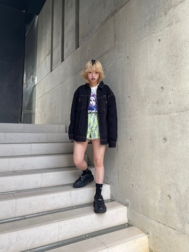 「153cm」｜「アイテム（デニムジャケット）」を使った、フクマルさん（レディース・153cm）の冬コーディネート