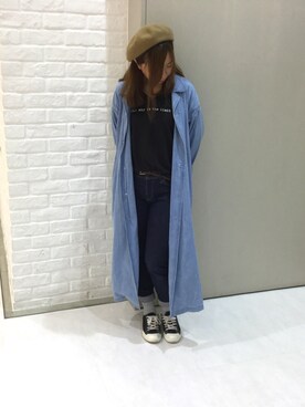 「JUNRED（ジュンレッド）のアイテム（ステンカラーコート）」を使った、ちぃさん（レディース・158cm）の春コーディネート