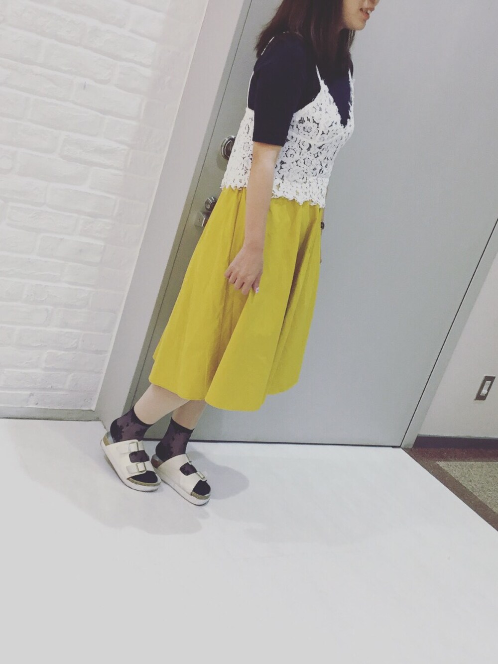 「靴下屋、七夕、サンダル、プチプラコーデ」｜「UNIQLOのリブハイネックT（5分袖）（Tシャツ/カットソー、ブルー系）」を使った、ちぃさん（レディース・158cm）の夏コーディネートの1枚目の写真