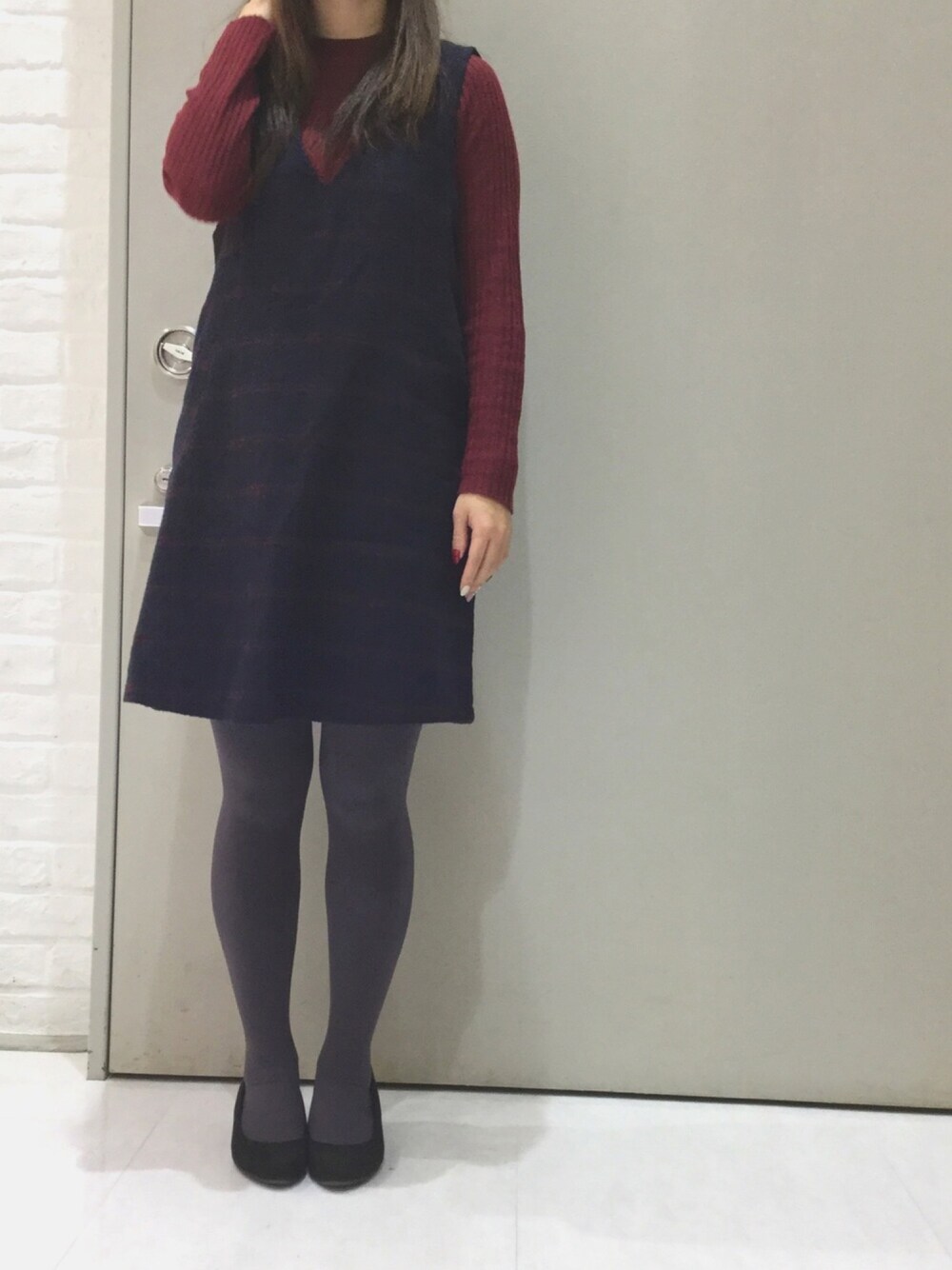 「靴下屋」｜「靴下屋の靴下屋/ ◆プレミアム◆80デニールタイツ M～Lサイズ（タイツ/ストッキング、パープル系）」を使った、ちぃさん（レディース・158cm）の冬コーディネートの1枚目の写真