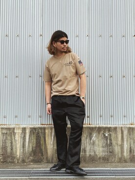 「schott（ショット）のSchott/ショット/LENOX/サングラス　日本製（サングラス）」を使った、ミチさん（メンズ・182cm）の夏コーディネート