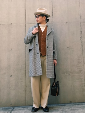 「アイテム（チェスターコート、その他）」を使った、RYO【THE CRIMIE】さん（メンズ・182cm）の冬コーディネート