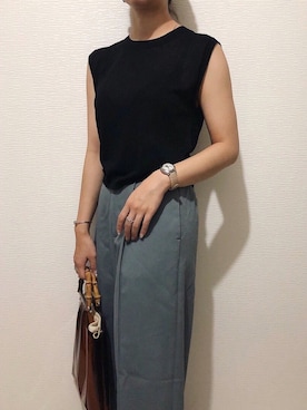 「ノースリーブニット」｜「アイテム（その他）」を使った、UKIさん（レディース・155cm）の夏コーディネート