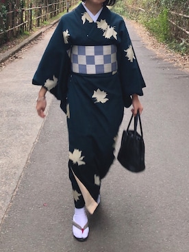 「アイテム（着物）」を使った、UKIさん（レディース・155cm）の冬コーディネート