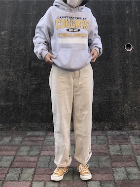 「DANTON（ダントン）のアイテム（パンツ）」を使った、UKIさん（レディース・155cm）の秋コーディネート