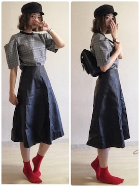 「レザースカート」｜「アイテム（スリッポン）」を使った、ピザ子@ゆるーく更新さん（レディース・167cm）の秋コーディネート