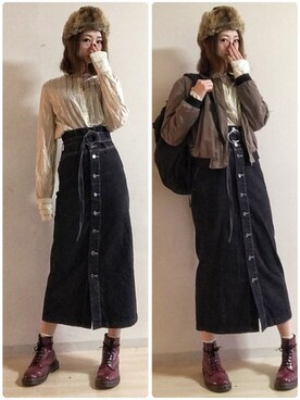 ピザ子@ゆるーく更新さんの「デニムナロースカート」を使ったコーディネート
