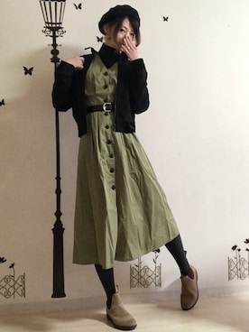 「レトロワンピース」｜「アイテム（ジャケット/アウター）」を使った、ピザ子@ゆるーく更新さん（レディース・167cm）の春コーディネート