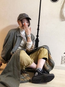 「バーバリー」｜「アイテム（キャップ）」を使った、ピザ子@ゆるーく更新さん（レディース・167cm）の秋コーディネート