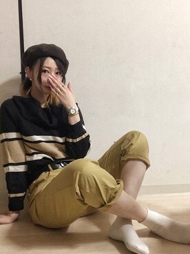 「ボリュームニット」｜「アイテム（ハンチング/ベレー帽）」を使った、ピザ子@ゆるーく更新さん（レディース・167cm）の秋コーディネート