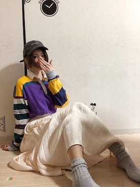 「COLUMBIAKNIT（コロンビアニット）のアイテム」を使った、ピザ子@ゆるーく更新さん（レディース・167cm）の春コーディネート