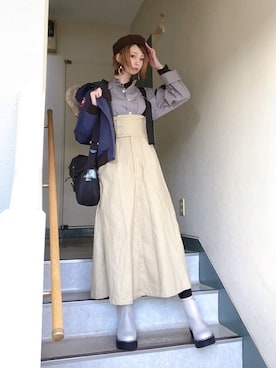 「チェルシーブーツ」｜「アイテム（ハンチング/ベレー帽）」を使った、ピザ子@ゆるーく更新さん（レディース・167cm）の冬コーディネート