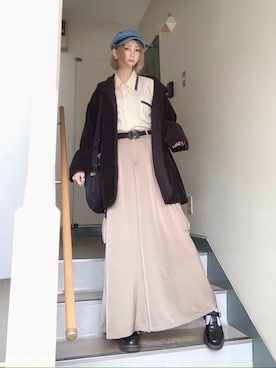 「サテンパンツ」｜「アイテム（キャスケット）」を使った、ピザ子@ゆるーく更新さん（レディース・167cm）の春コーディネート