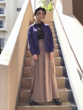 「サテンパンツ」｜「アイテム（ハンチング/ベレー帽）」を使った、ピザ子@ゆるーく更新さん（レディース・167cm）の春コーディネート