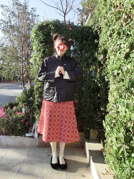 「I am I in fact...（アイアムアイインファクト）のアイテム（ナイロンジャケット）」を使った、midoriさん（レディース・168cm）の冬コーディネート