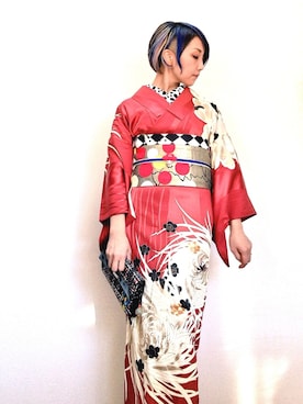 「アイテム（浴衣、ゴールド系）」を使った、CHOKOさん（レディース・167cm）の冬コーディネート