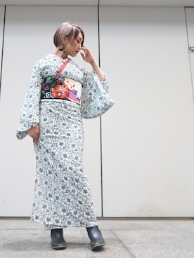 「着物」｜「アイテム（レインシューズ）」を使った、CHOKOさん（レディース・167cm）の夏コーディネート