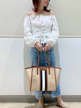 「& chouette（アンドシュエット）のアイテム（かごバッグ）」を使った、&chouette（アンドシュエット）さん（レディース・154cm）の春コーディネート