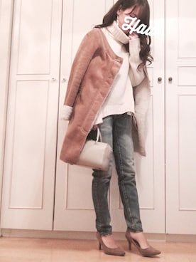 「VIS（ビス）のアイテム（ムートンコート）」を使った、haushinkaさん（レディース・157cm）の冬コーディネート