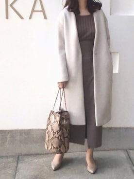 「巾着バッグ」｜「アイテム（レインシューズ）」を使った、haushinkaさん（レディース・157cm）の春コーディネート