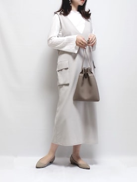 「巾着バッグ」｜「アイテム（レインシューズ）」を使った、haushinkaさん（レディース・157cm）の春コーディネート