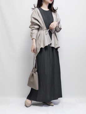 「巾着バッグ」｜「アイテム（レインシューズ）」を使った、haushinkaさん（レディース・157cm）の春コーディネート