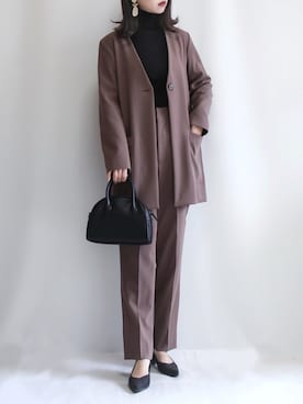 「NANO universe（ナノユニバース）のアイテム（ノーカラージャケット）」を使った、haushinkaさん（レディース・157cm）の冬コーディネート