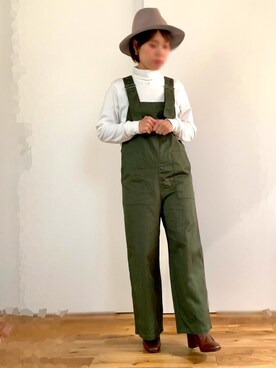 「NANO universe（ナノユニバース）のアイテム（サロペット/オーバーオール）」を使った、emiさん（レディース・155cm）の秋コーディネート