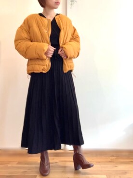「カシュクール」｜「アイテム（ノーカラーコート）」を使った、emiさん（レディース・155cm）の冬コーディネート