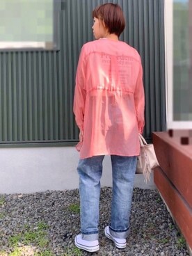 「Heather（ヘザー）のサイドスリットスケチュニックシャツ　885763（シャツ/ブラウス）」を使った、emiさん（レディース・155cm）の春コーディネート